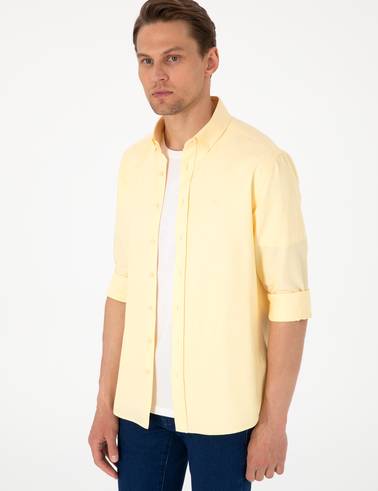 Sarı Oxford Slim Fit Kolay Ütülenebilir Gömlek