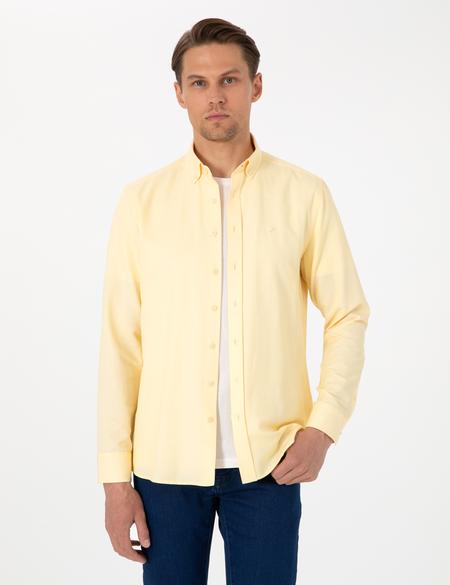 Sarı Oxford Slim Fit Kolay Ütülenebilir Gömlek - 50306996068
