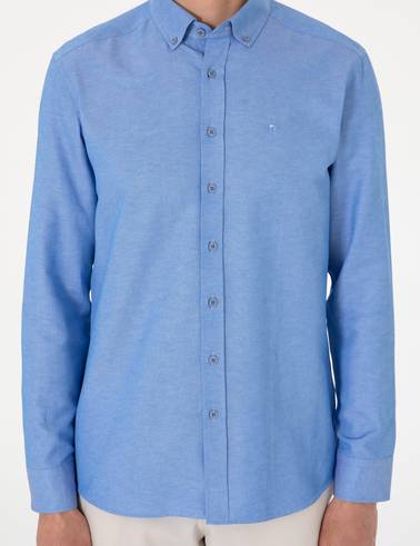 Mavi Oxford Slim Fit Kolay Ütülenebilir Gömlek