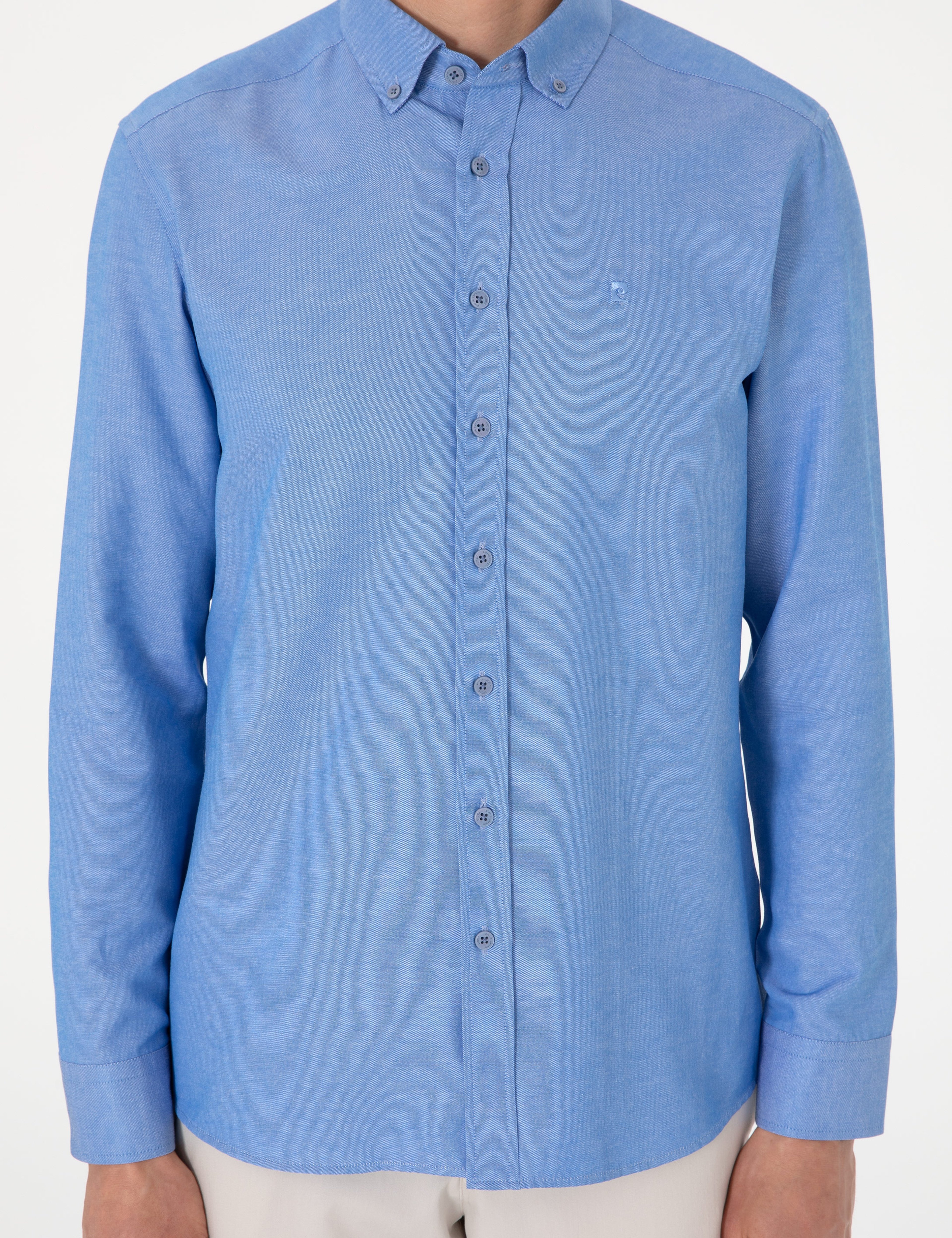 Mavi Oxford Slim Fit Kolay Ütülenebilir Gömlek - Image 6