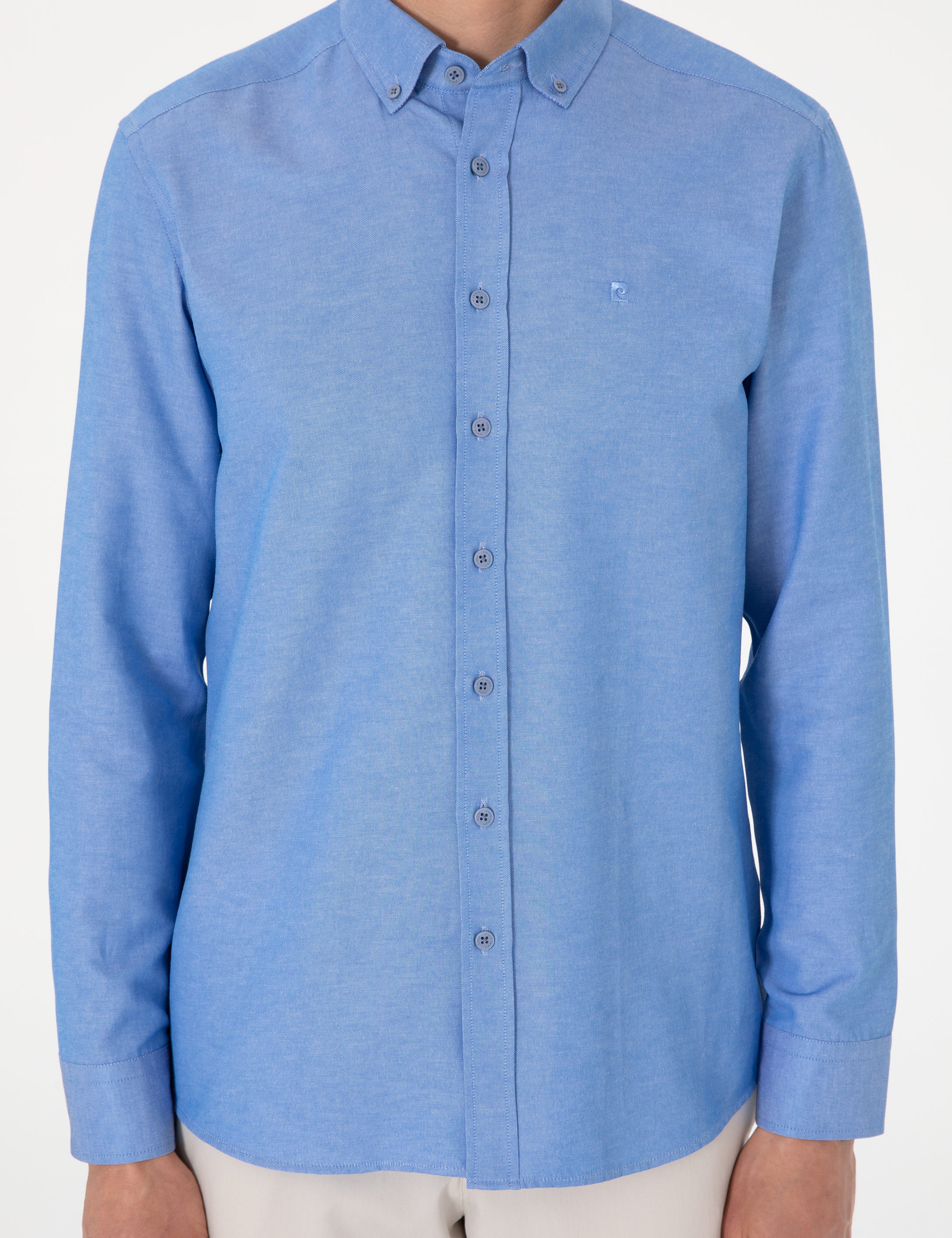 Mavi Oxford Slim Fit Kolay Ütülenebilir Gömlek