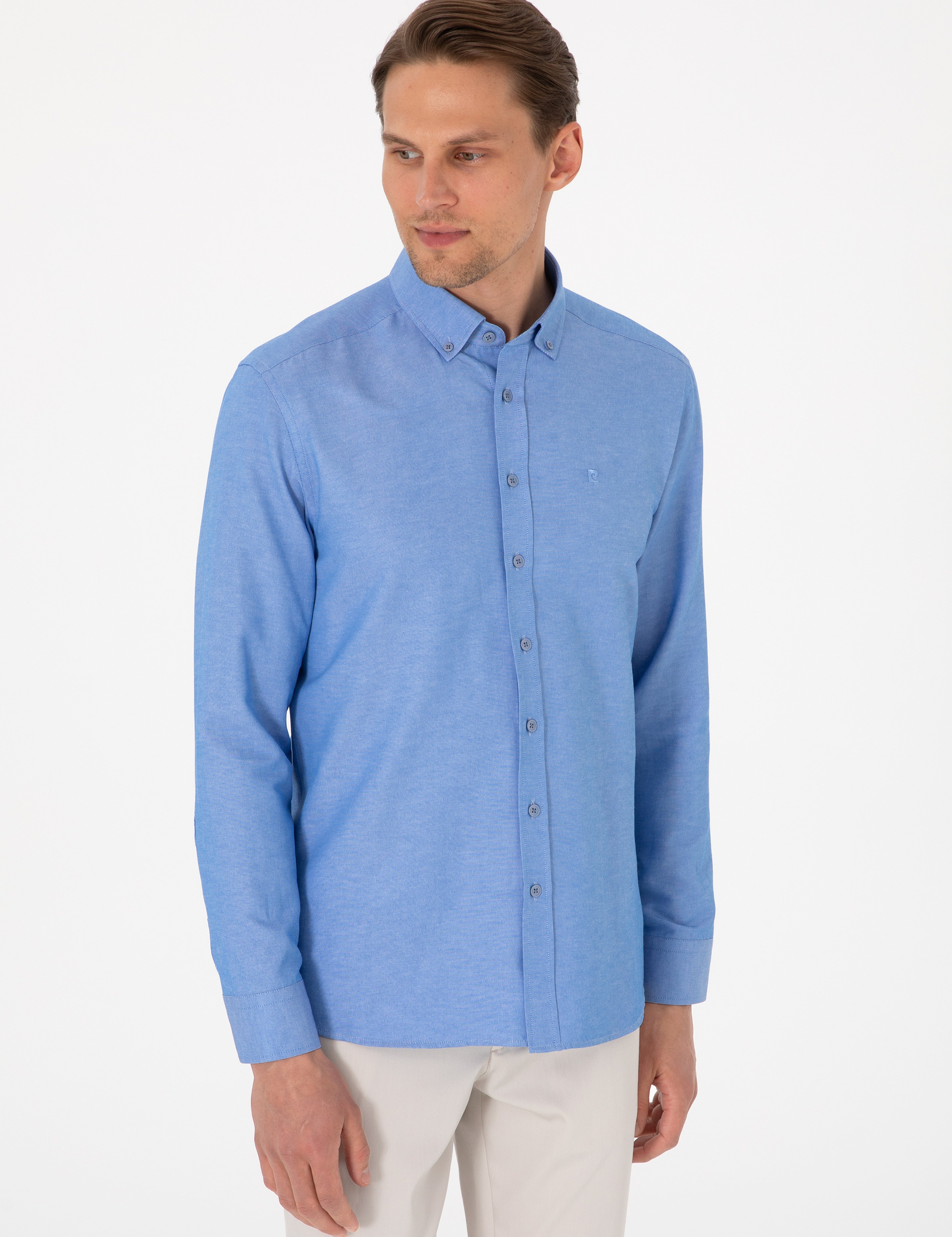 Mavi Oxford Slim Fit Kolay Ütülenebilir Gömlek - Image 3