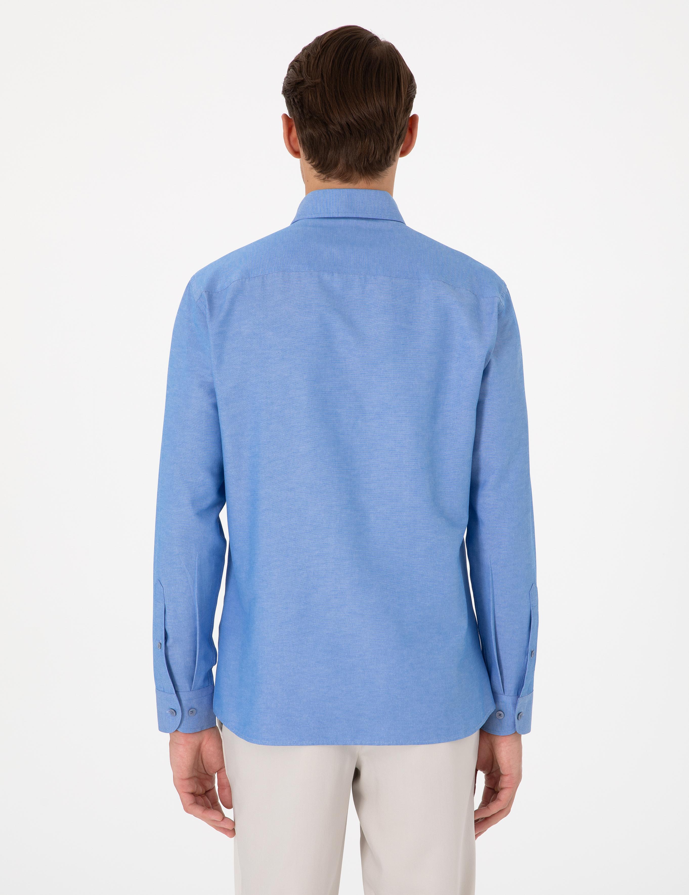 Mavi Oxford Slim Fit Kolay Ütülenebilir Gömlek