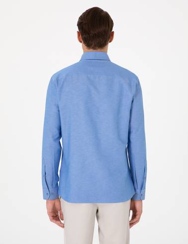 Mavi Oxford Slim Fit Kolay Ütülenebilir Gömlek