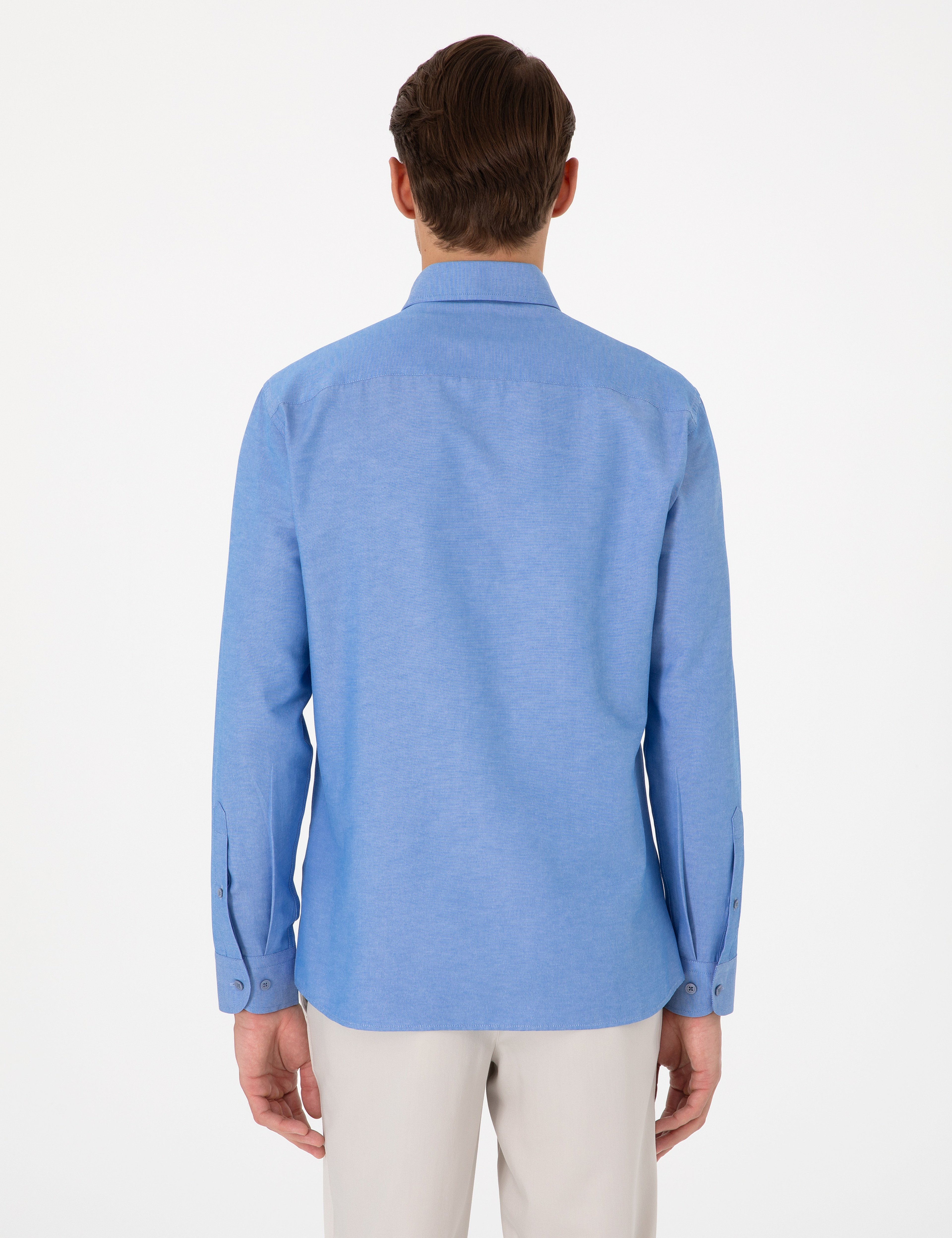 Mavi Oxford Slim Fit Kolay Ütülenebilir Gömlek - Image 5