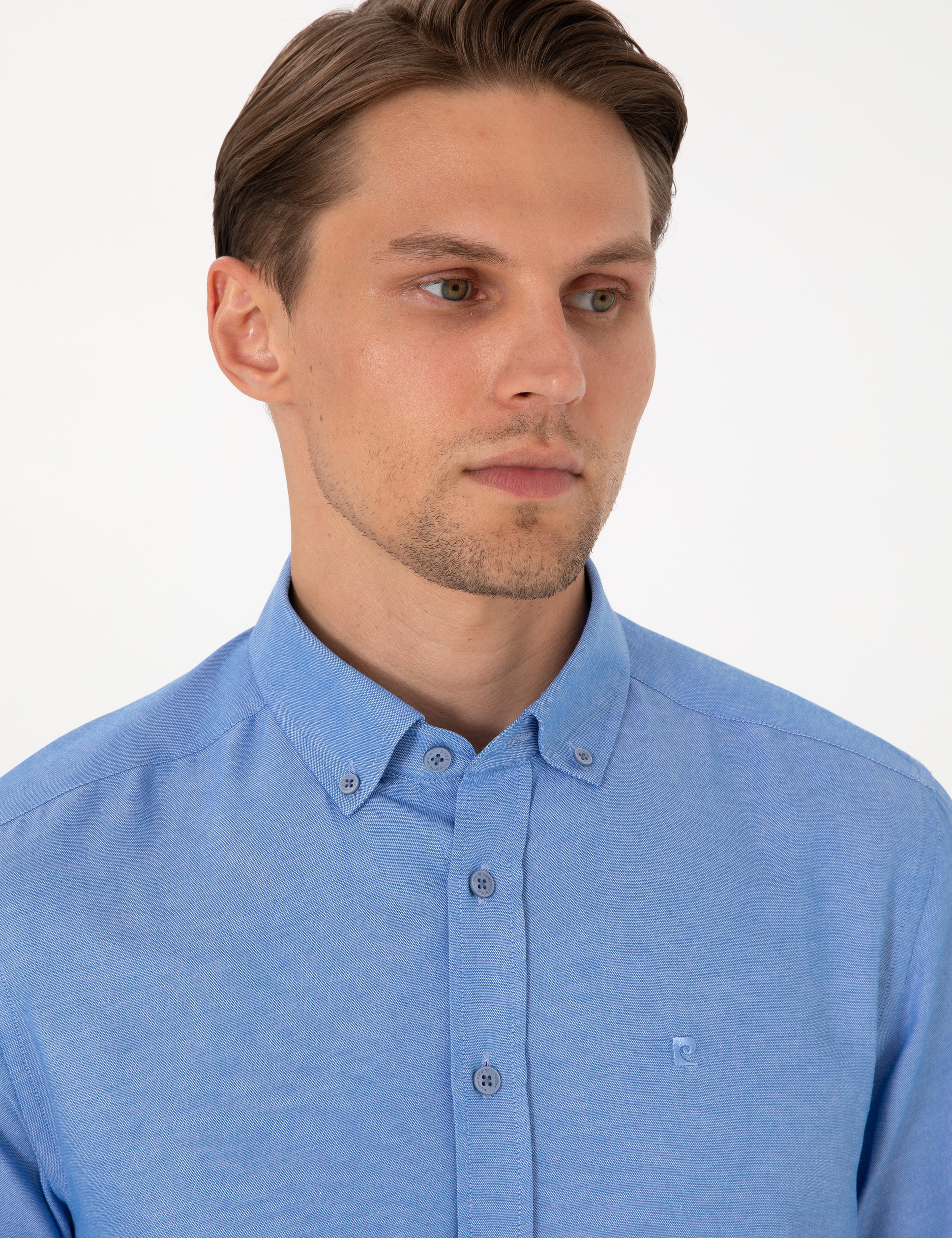Mavi Oxford Slim Fit Kolay Ütülenebilir Gömlek