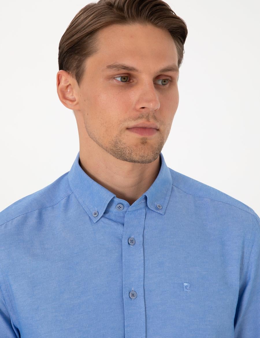 Mavi Oxford Slim Fit Kolay Ütülenebilir Gömlek