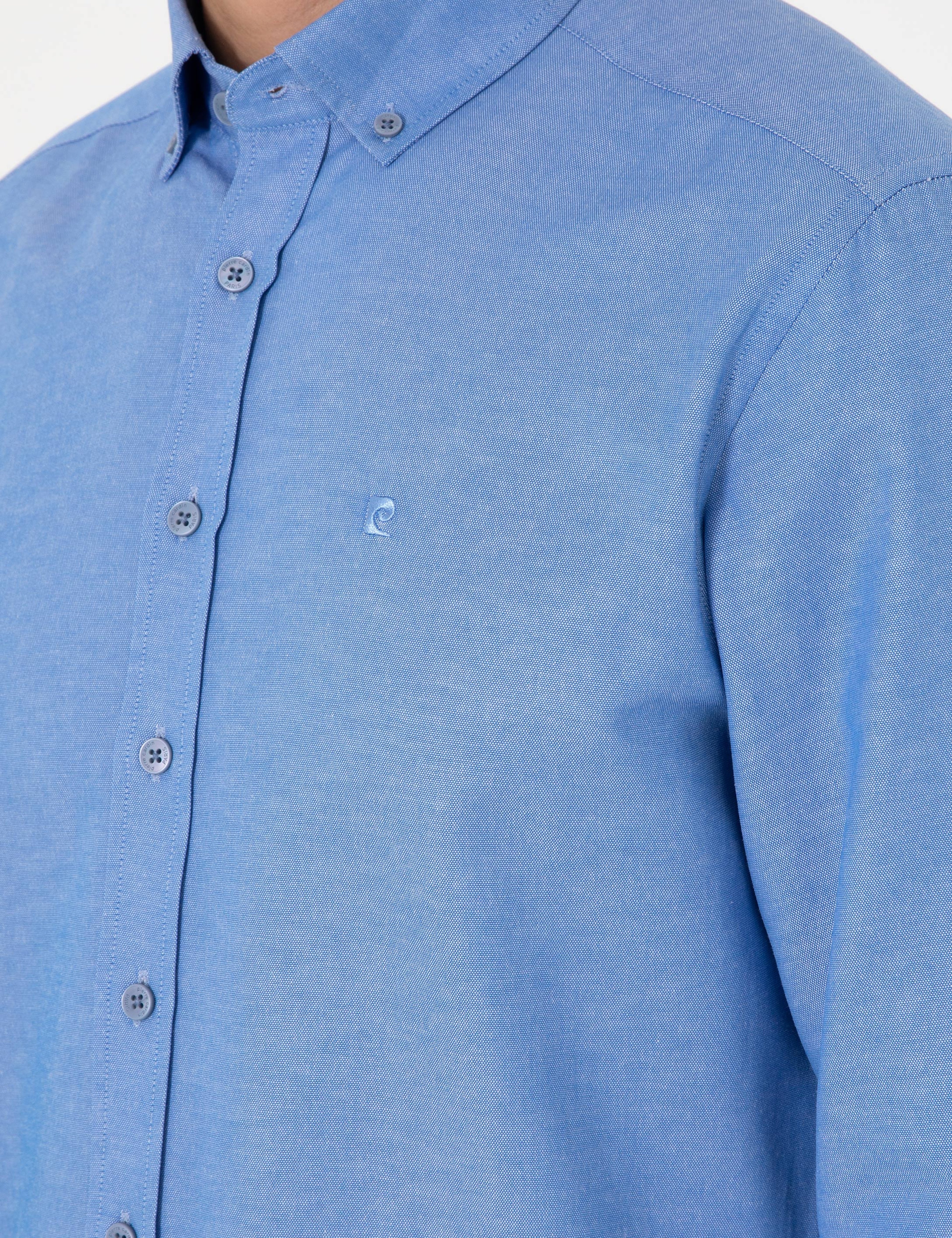 Mavi Oxford Slim Fit Kolay Ütülenebilir Gömlek - Image 7