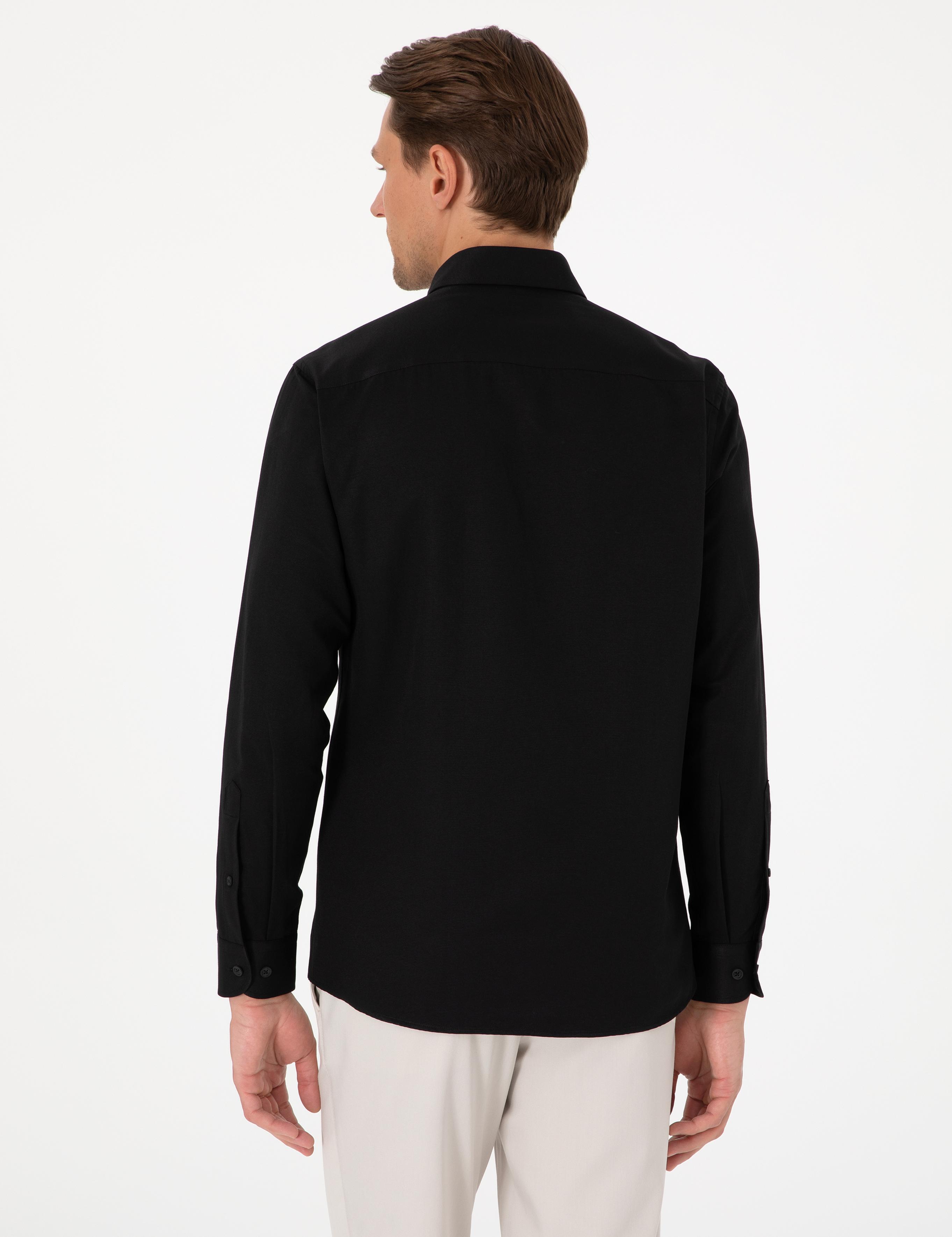 Siyah Oxford Slim Fit Kolay Ütülenebilir Gömlek