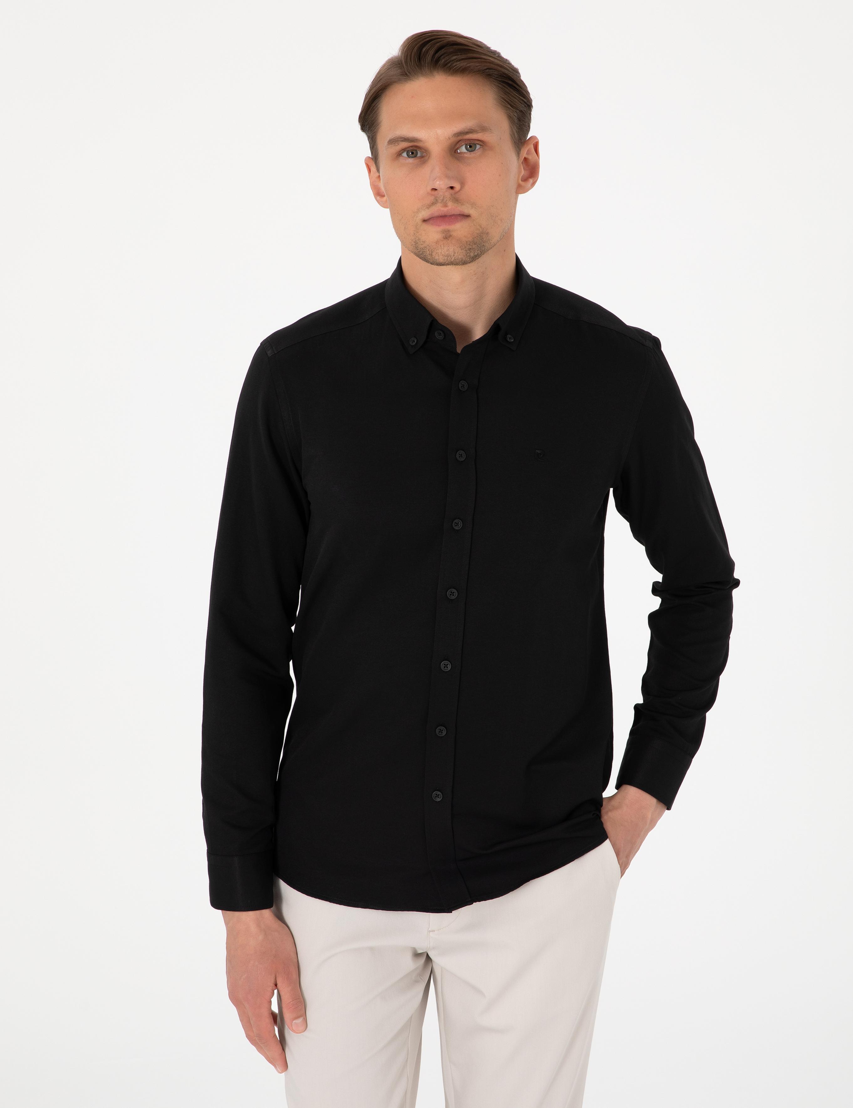 Siyah Oxford Slim Fit Kolay Ütülenebilir Gömlek