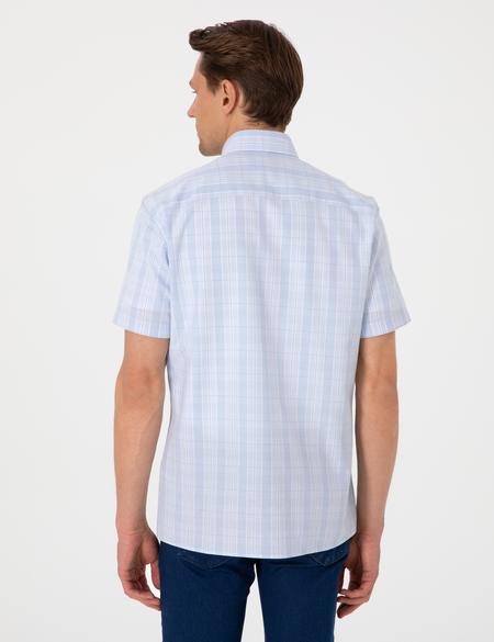 Açık Mavi Regular Fit Kareli Kısa Kollu Gömlek - 50307083005