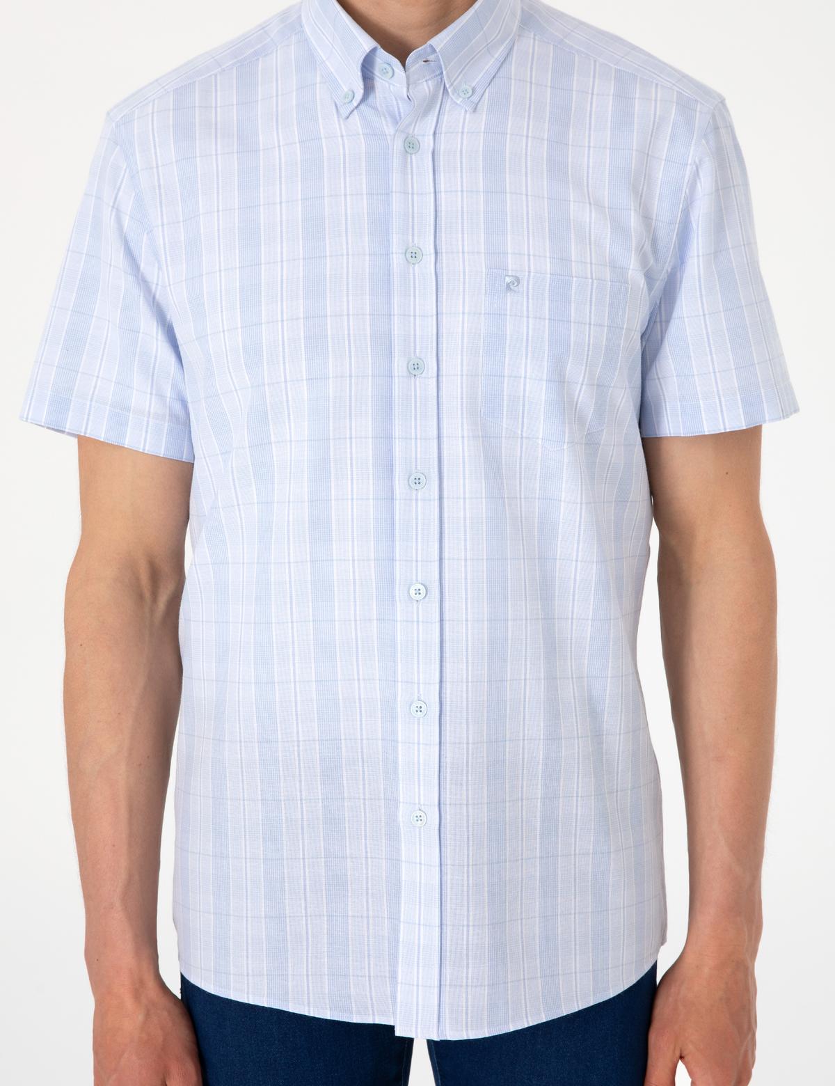 Açık Mavi Regular Fit Kareli Kısa Kollu Gömlek - 50307083005