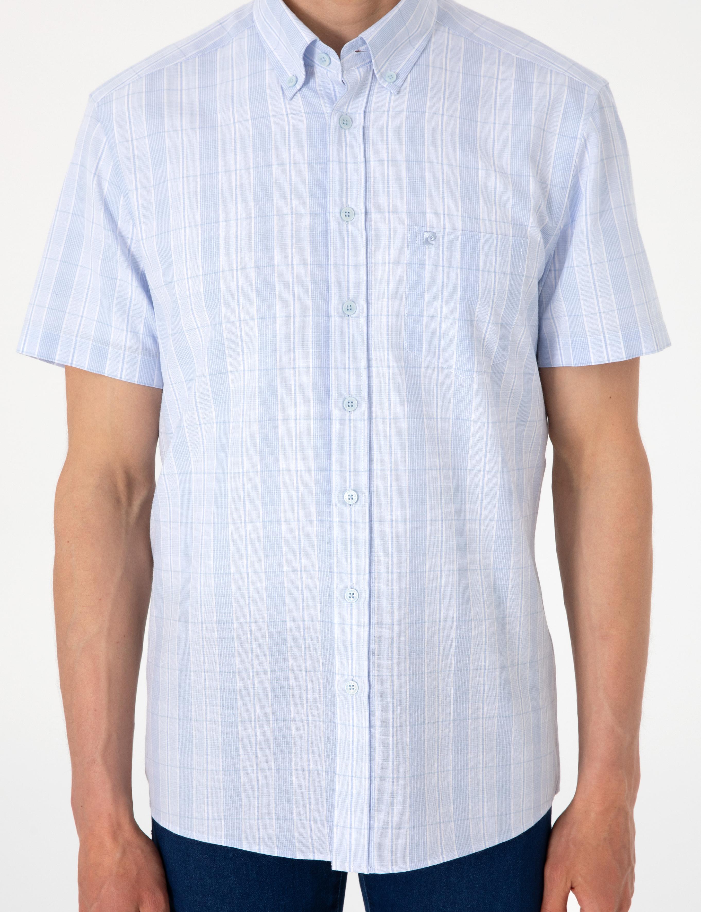 Açık Mavi Regular Fit Kareli Kısa Kollu Gömlek