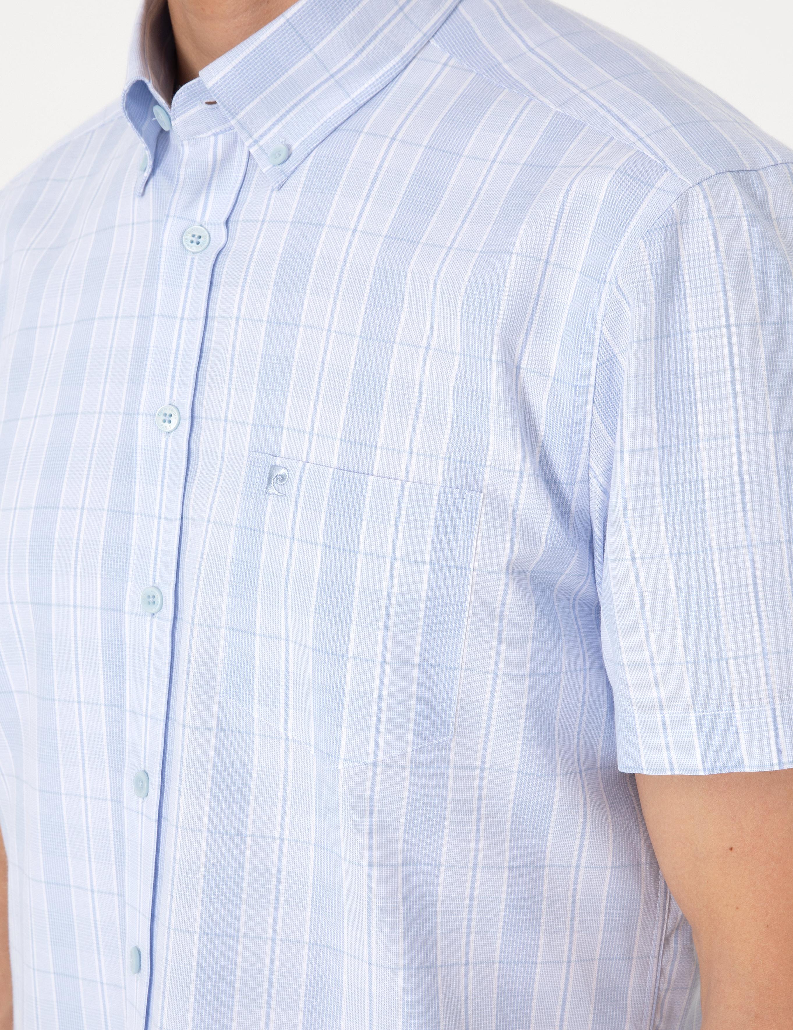 Açık Mavi Regular Fit Kareli Kısa Kollu Gömlek