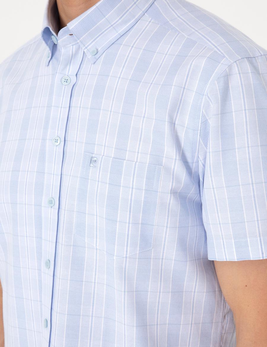 Açık Mavi Regular Fit Kareli Kısa Kollu Gömlek
