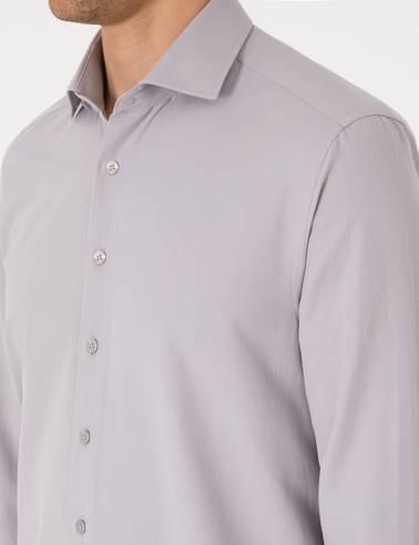 Gri Slim Fit Uzun Kollu Armürlü Gömlek
