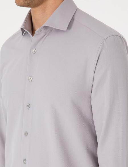 Gri Slim Fit Uzun Kollu Armürlü Gömlek - 50307108028