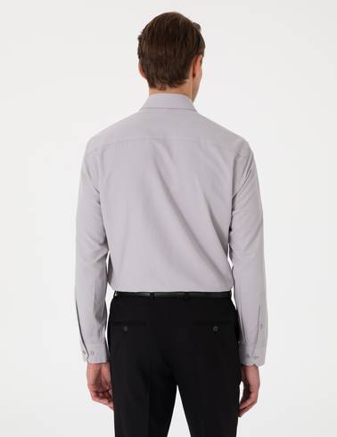 Gri Slim Fit Uzun Kollu Armürlü Gömlek