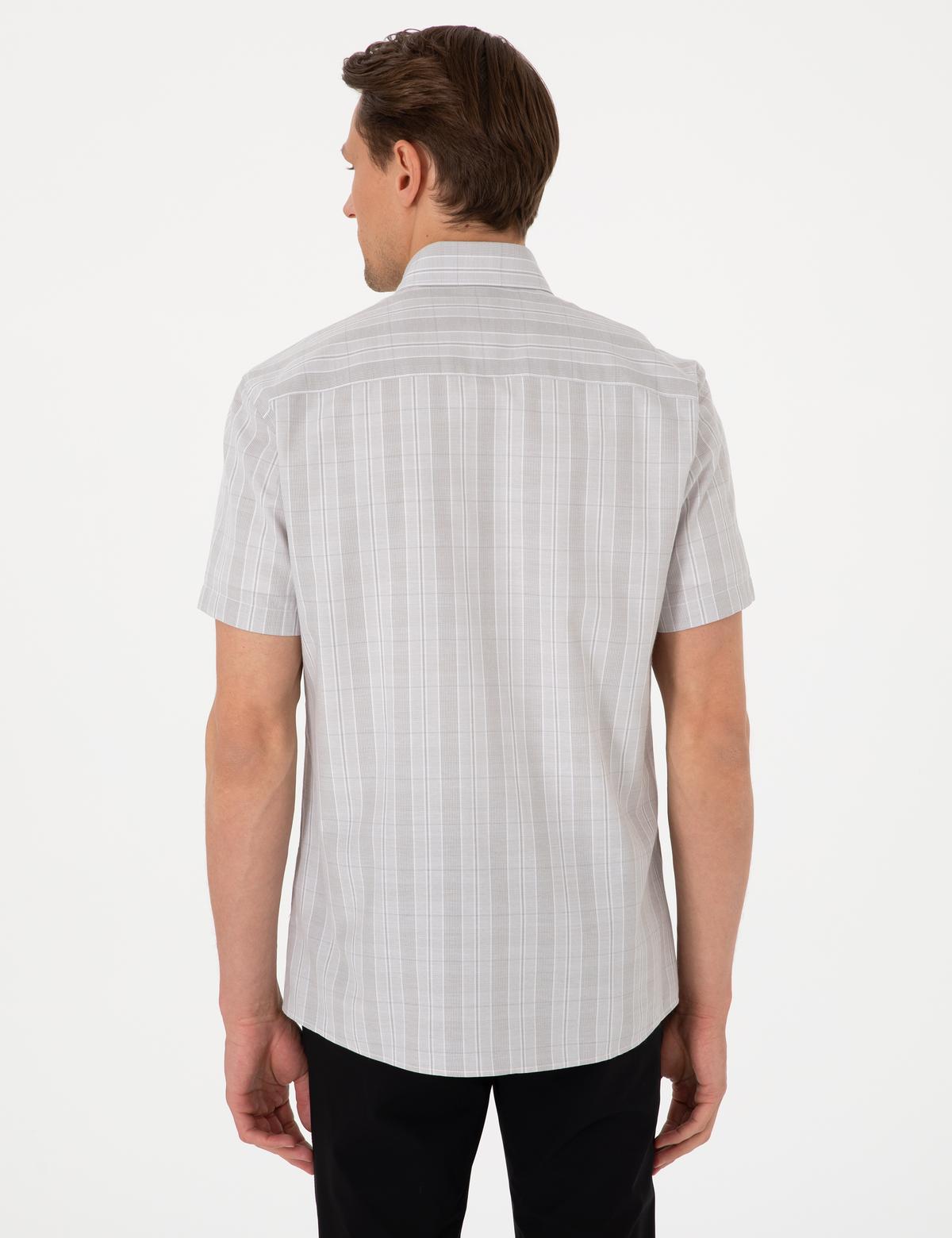 Bej Regular Fit Kareli Kısa Kollu Gömlek - 50307083015