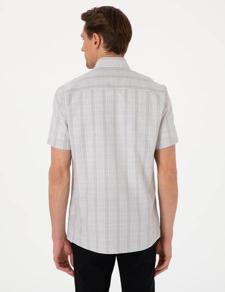 Bej Regular Fit Kareli Kısa Kollu Gömlek - 50307083015