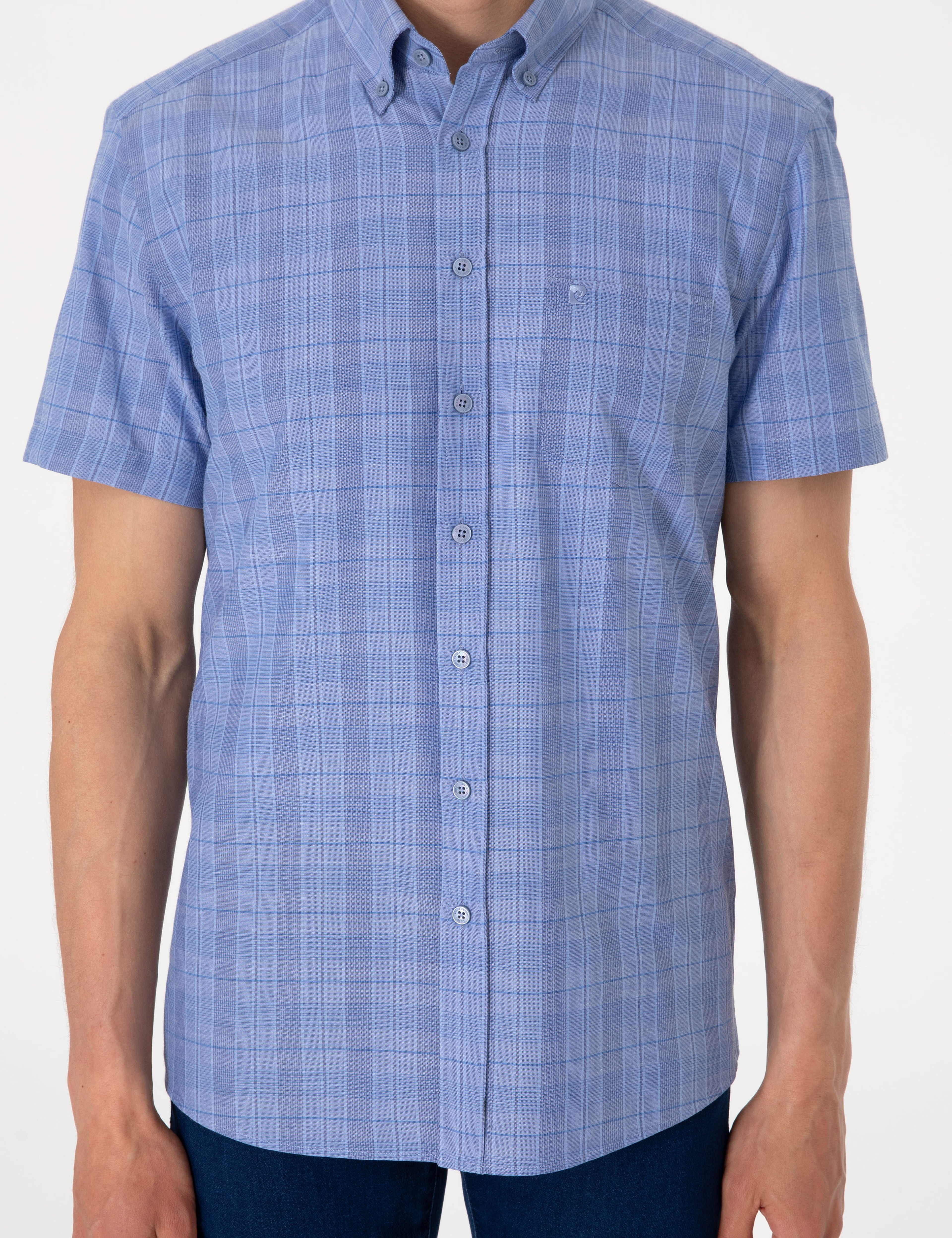 Mavi Regular Fit Kareli Kısa Kollu Gömlek - Image 6