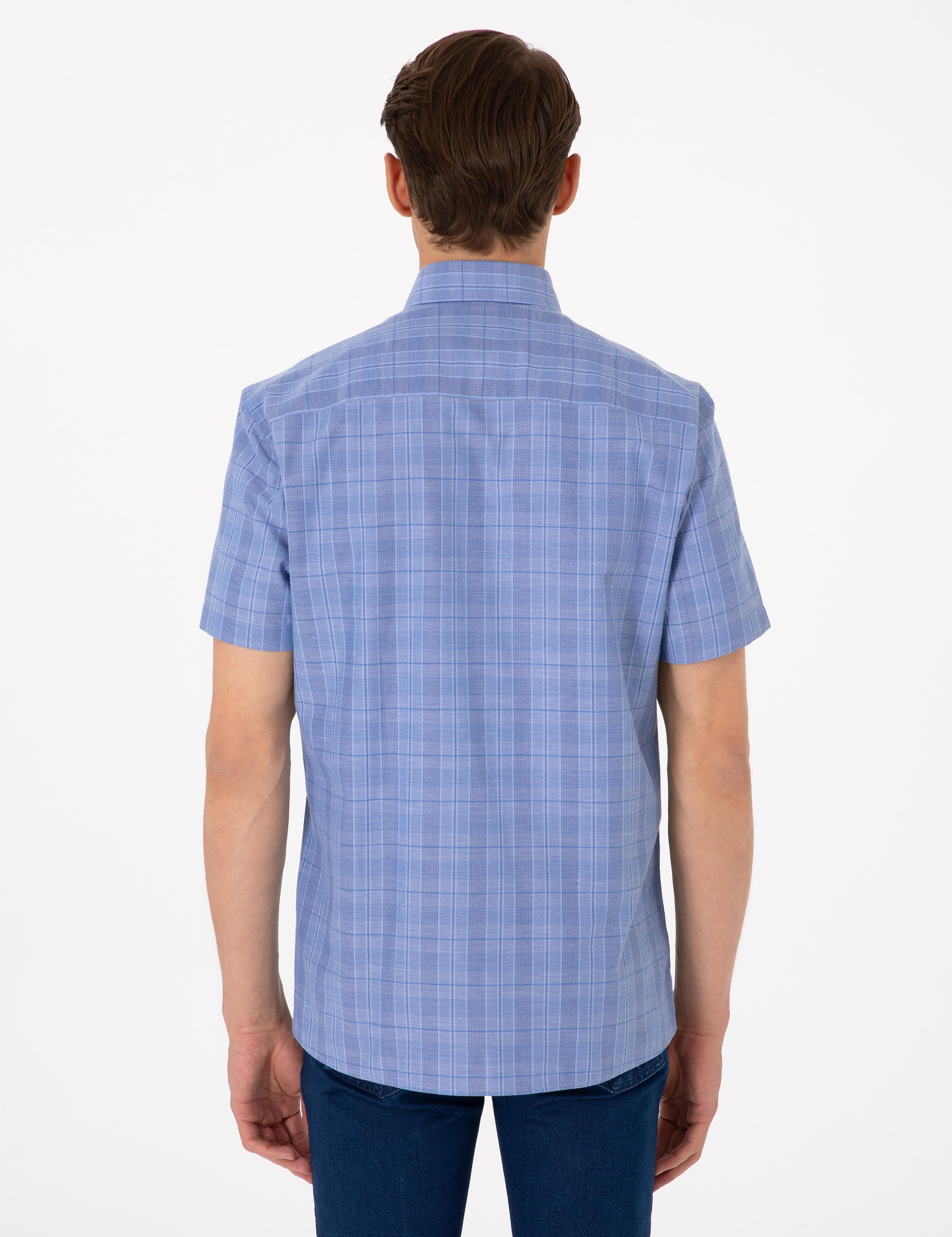Mavi Regular Fit Kareli Kısa Kollu Gömlek