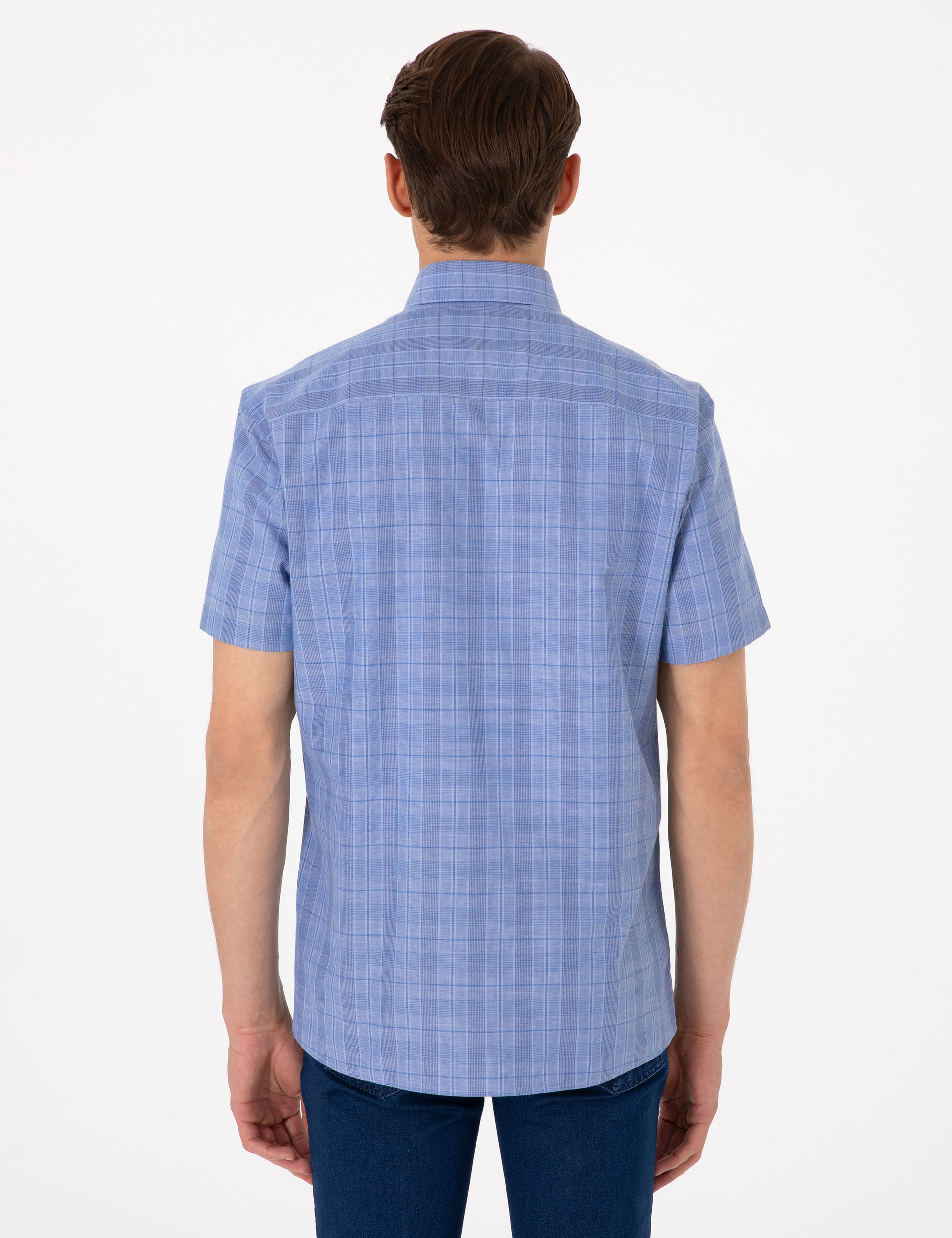 Mavi Regular Fit Kareli Kısa Kollu Gömlek - Image 5