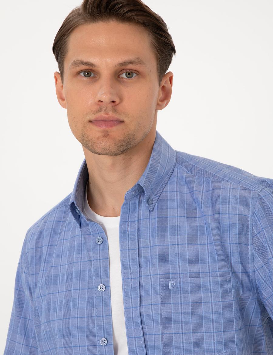 Mavi Regular Fit Kareli Kısa Kollu Gömlek