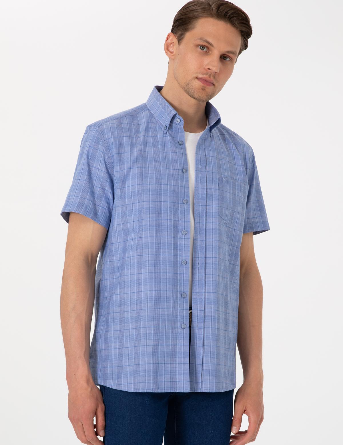 Mavi Regular Fit Kareli Kısa Kollu Gömlek - 50307083025