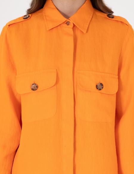 Turuncu Comfort Fit Uzun Kollu Keten Gömlek - 50301079001