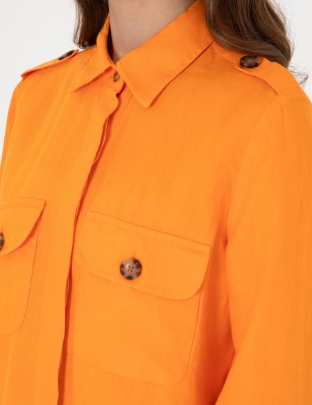 Turuncu Comfort Fit Uzun Kollu Keten Gömlek - 50301079001