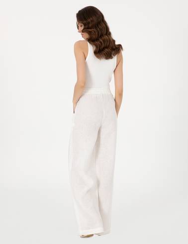 Beyaz Loose Fit Keten Pantolon