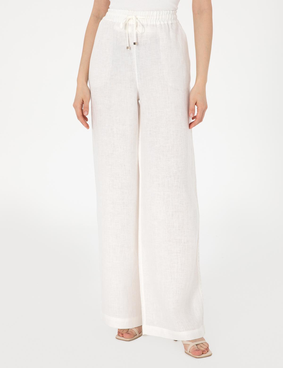 Beyaz Loose Fit Keten Pantolon - 50301229003