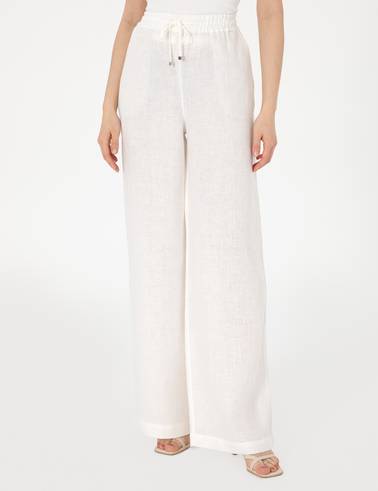 Beyaz Loose Fit Keten Pantolon