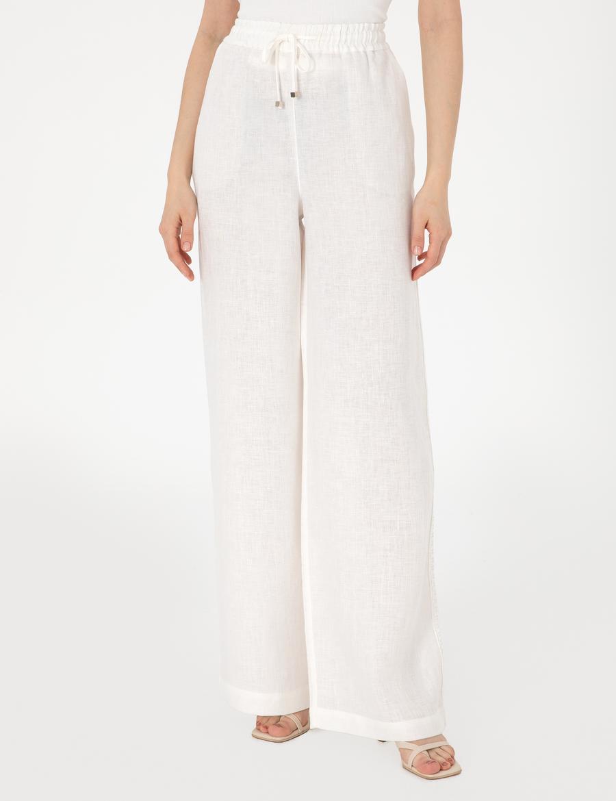 Beyaz Loose Fit Keten Pantolon