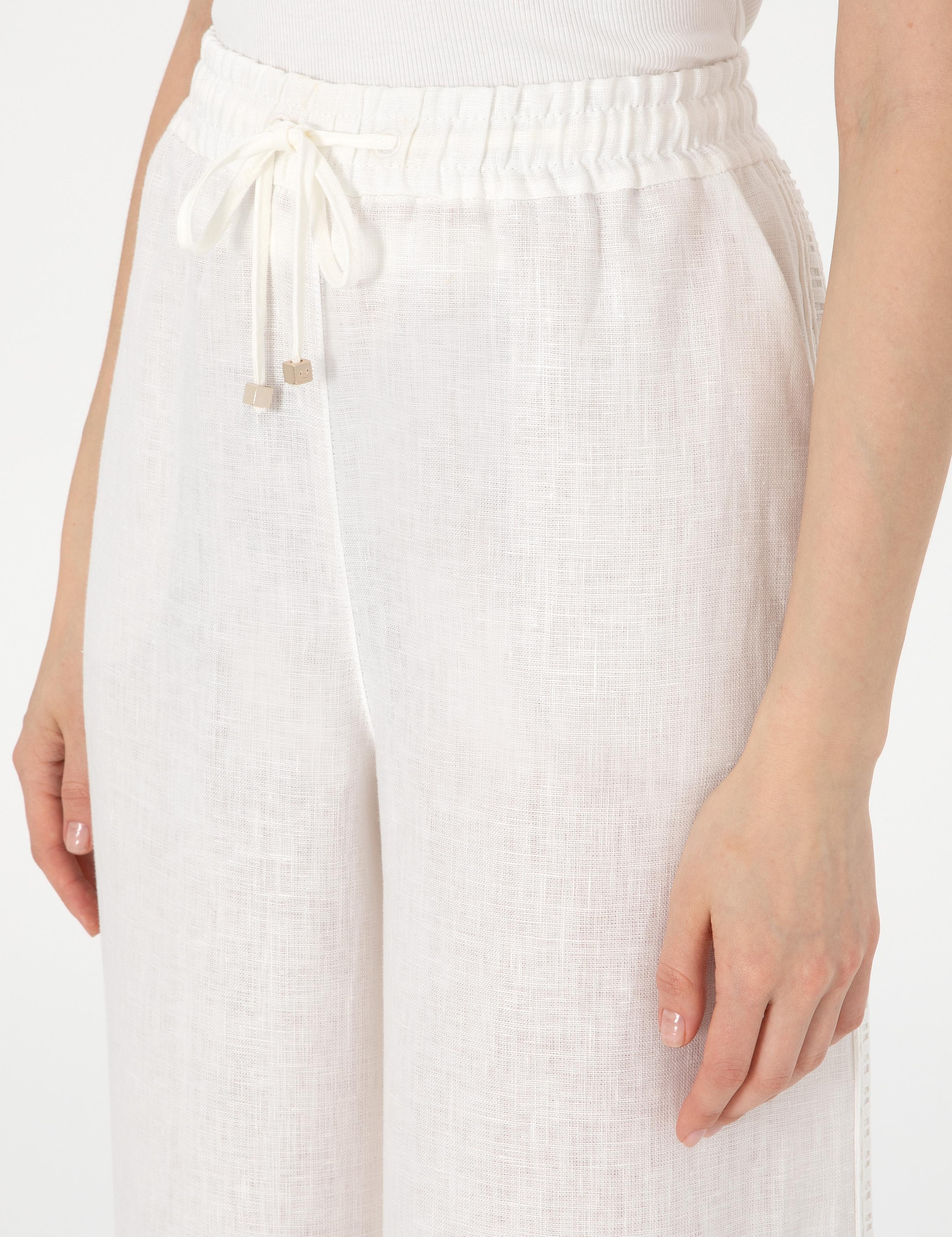 Beyaz Loose Fit Keten Pantolon