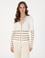 Ekru Slim Fit Çizgili Triko Hırka