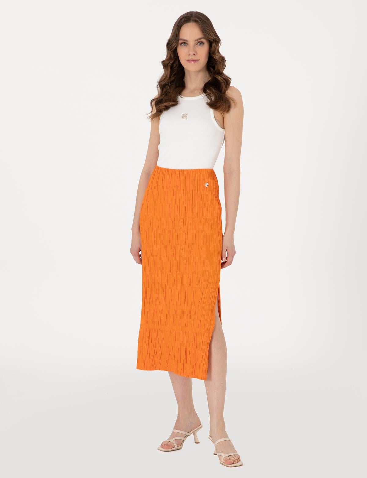 Turuncu Regular Fit Örme Etek