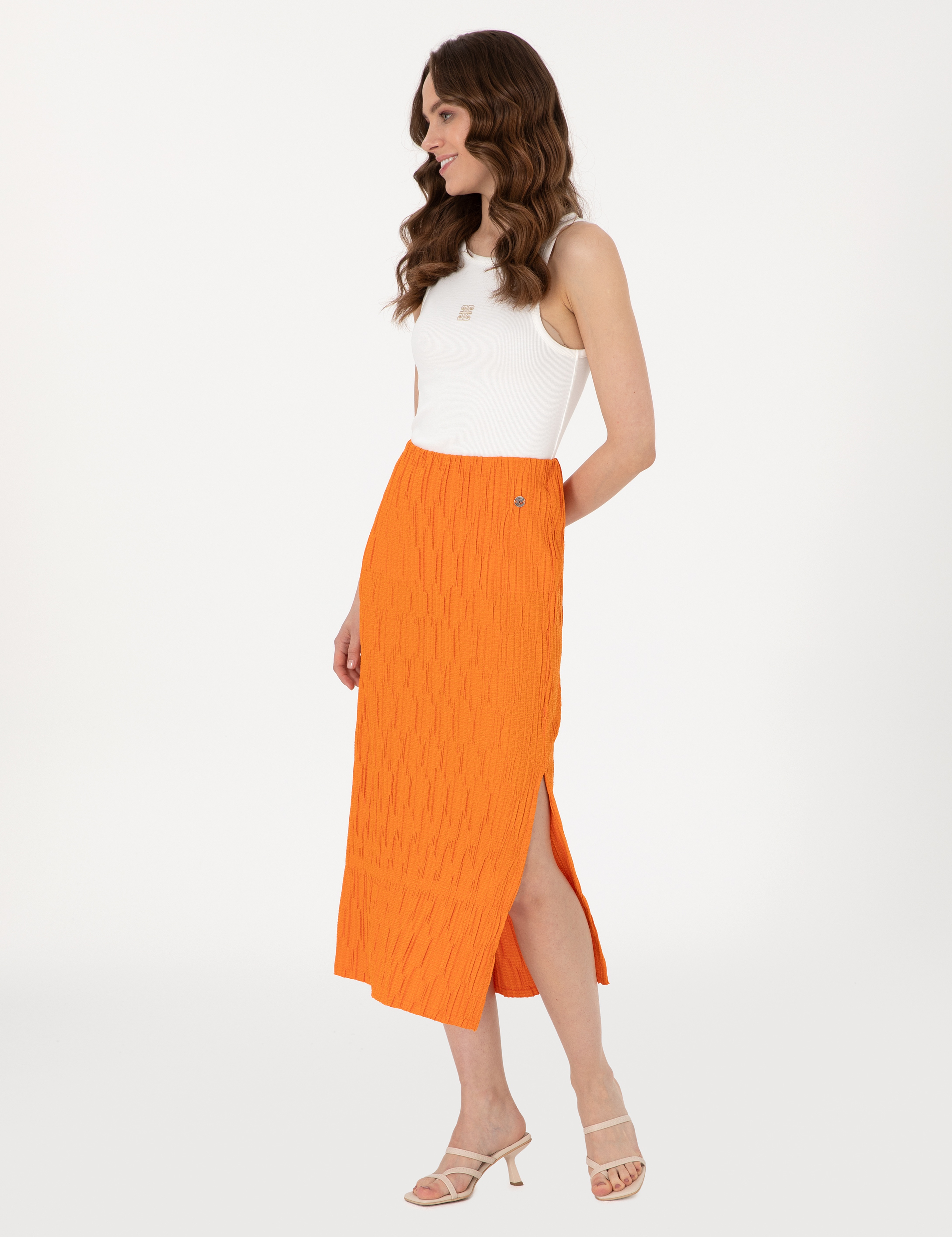 Turuncu Regular Fit Örme Etek - Image 3