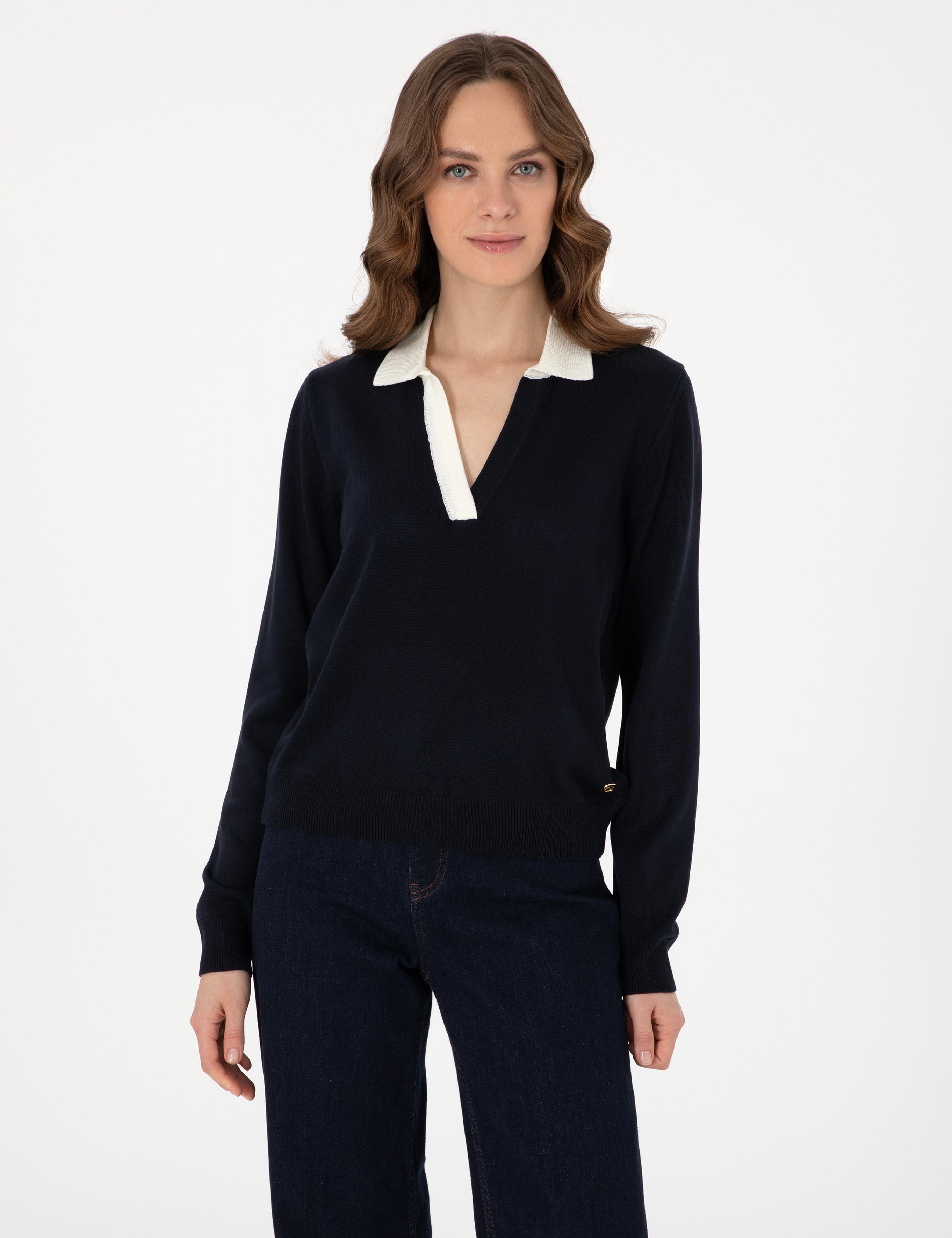 Lacivert Slim Fit Polo Yaka Kazak