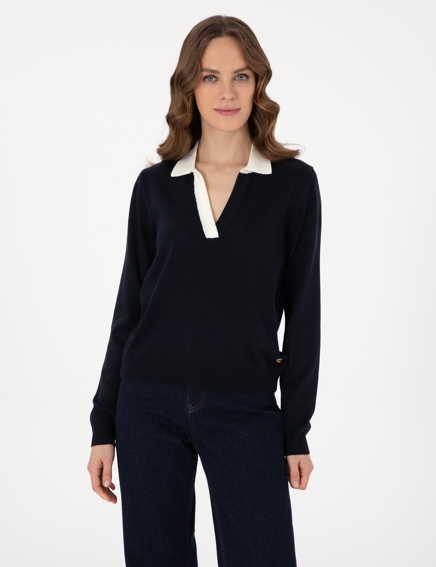 Lacivert Slim Fit Polo Yaka Kazak