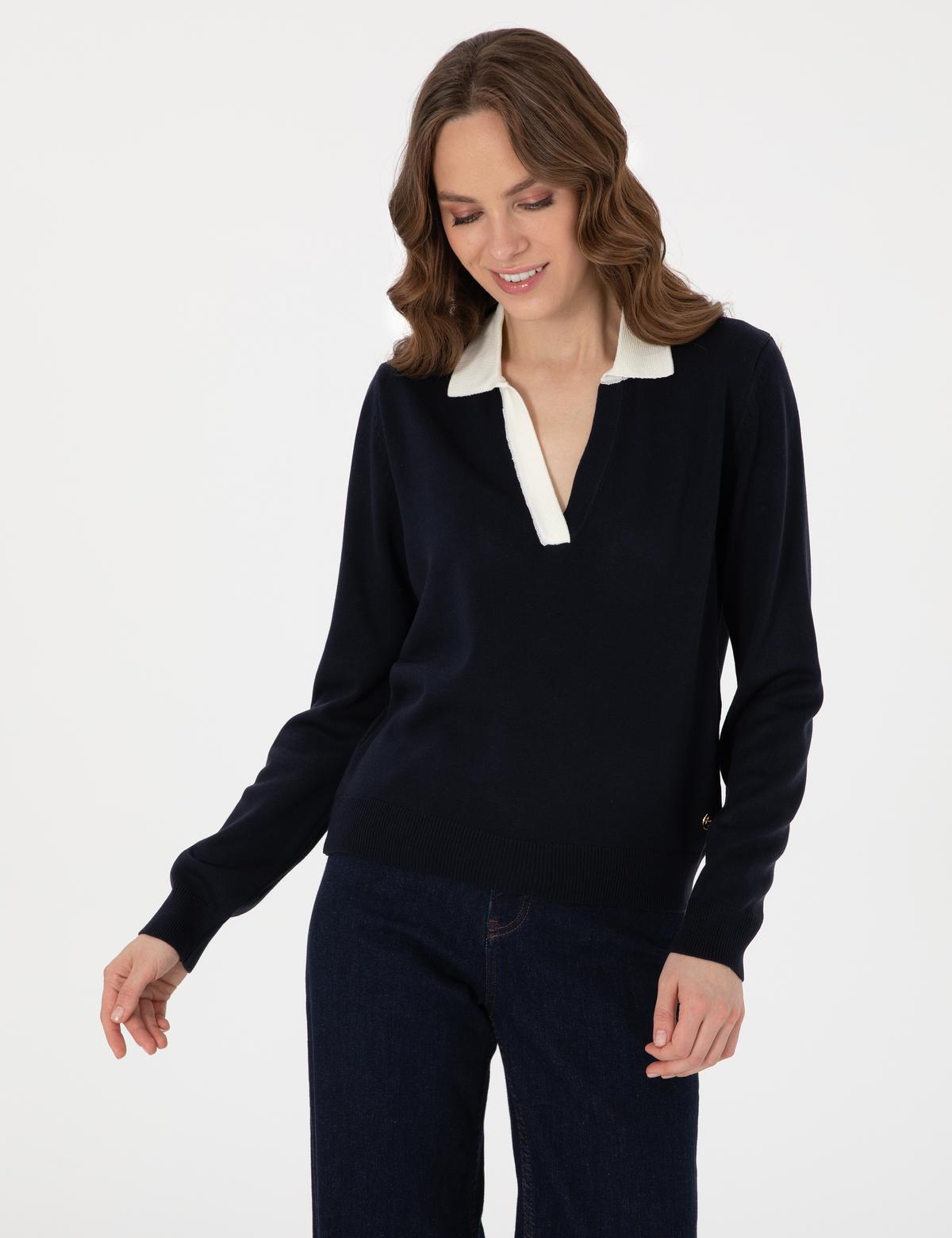 Lacivert Slim Fit Polo Yaka Kazak - 50308166005