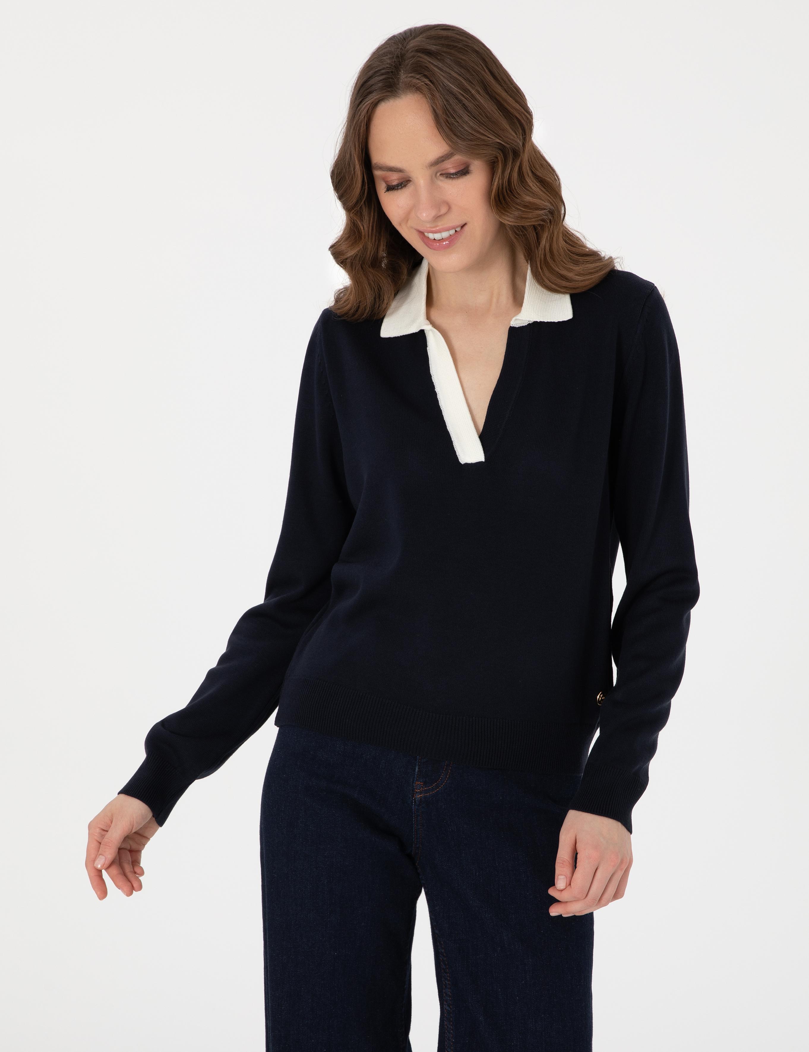 Lacivert Slim Fit Polo Yaka Kazak