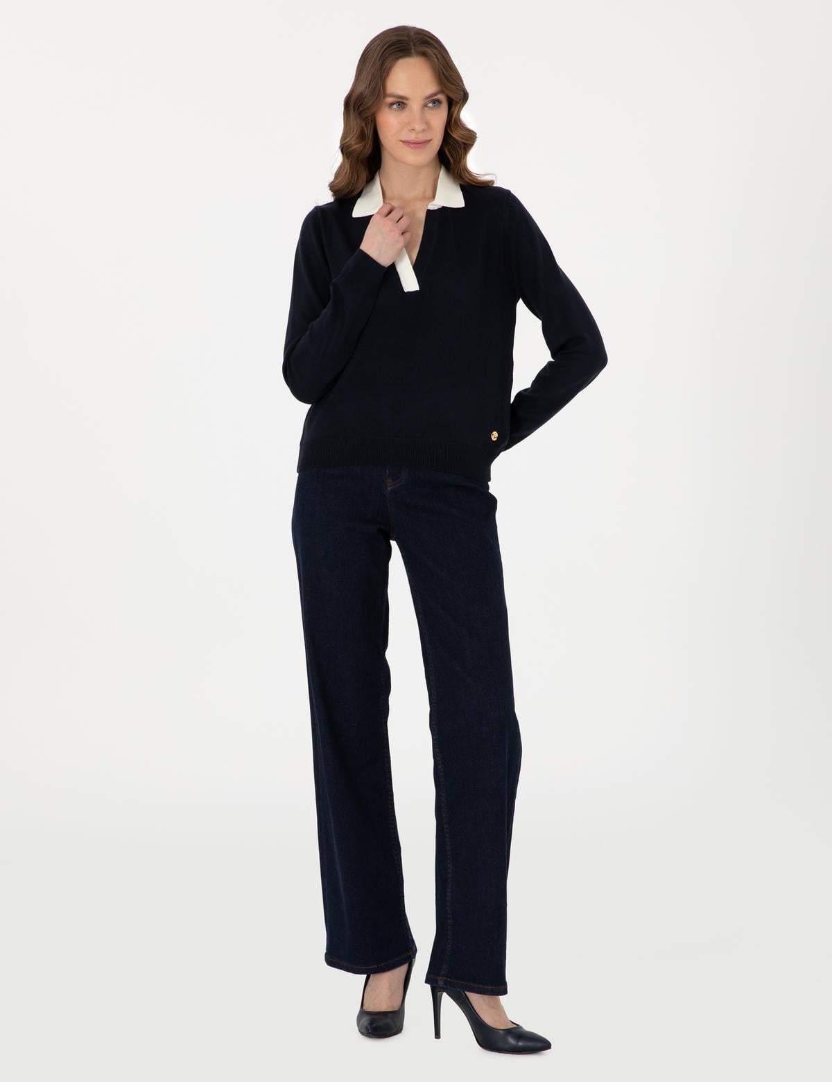 Lacivert Slim Fit Polo Yaka Kazak - 50308166005