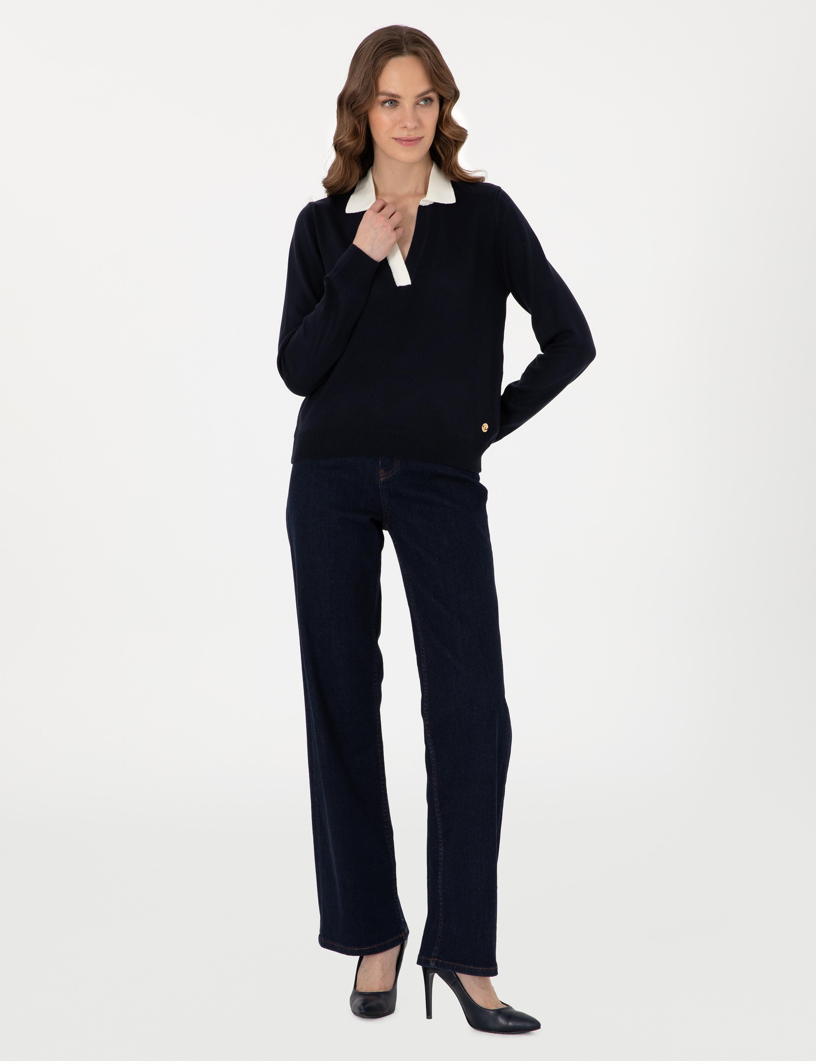 Lacivert Slim Fit Polo Yaka Kazak