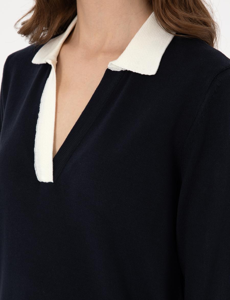 Lacivert Slim Fit Polo Yaka Kazak