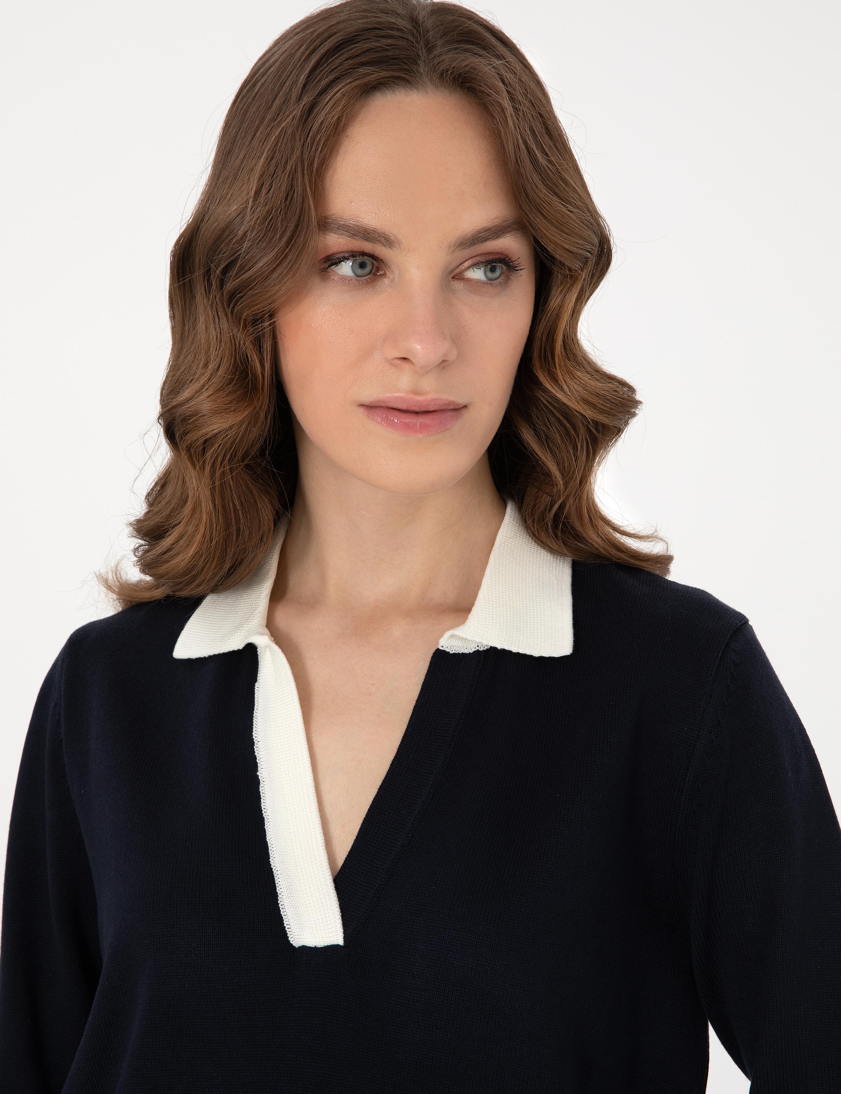 Lacivert Slim Fit Polo Yaka Kazak