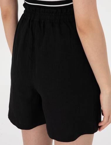 Siyah Comfort Fit Keten Bermuda Şort