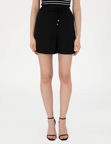 Siyah Comfort Fit Keten Bermuda Şort