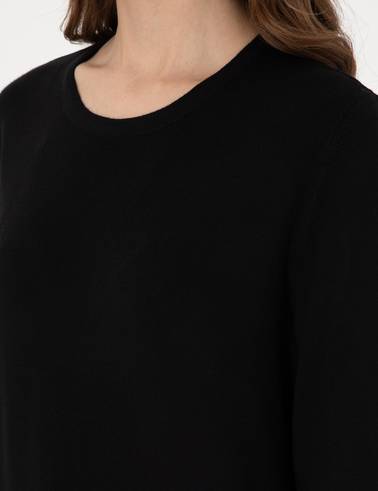 Siyah Slim Fit Bisiklet Yaka Basic Kazak